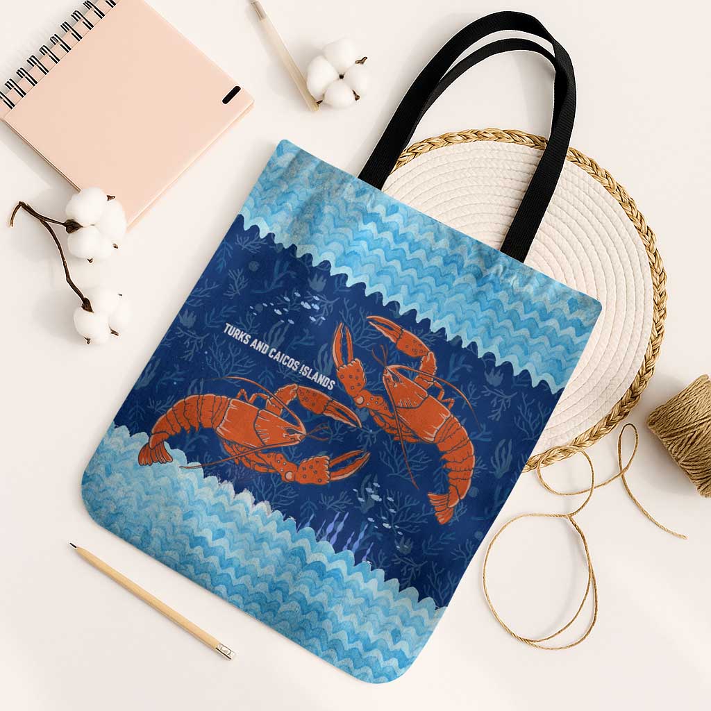 Turks and Caicos Islands Tote Bag with Red Crab and Ocean Wave Coral Reef Design - Wonder Print Shop