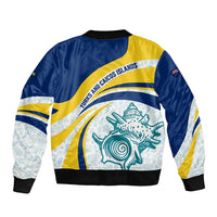 Turks and Caicos Islands Bomber Jacket with Sea Shell Graphic and Yellow Blue Wave Design - Wonder Print Shop