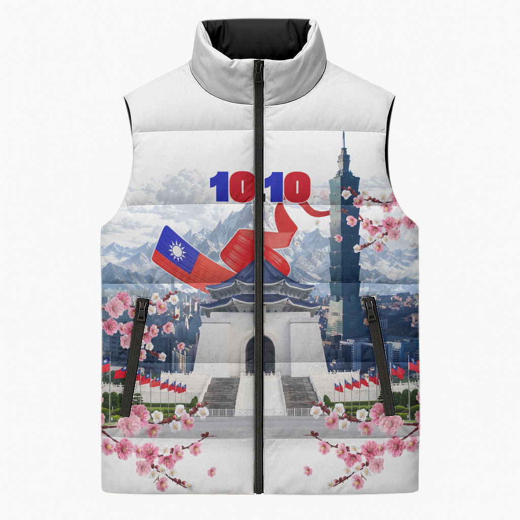 Taiwan National Day Sleeveless Puffer Jacket Double Ten Day Taipei Landmarks Flag Art