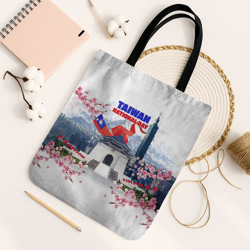 Taiwan National Day Tote Bag Double Ten Day Taipei Landmarks Flag Art
