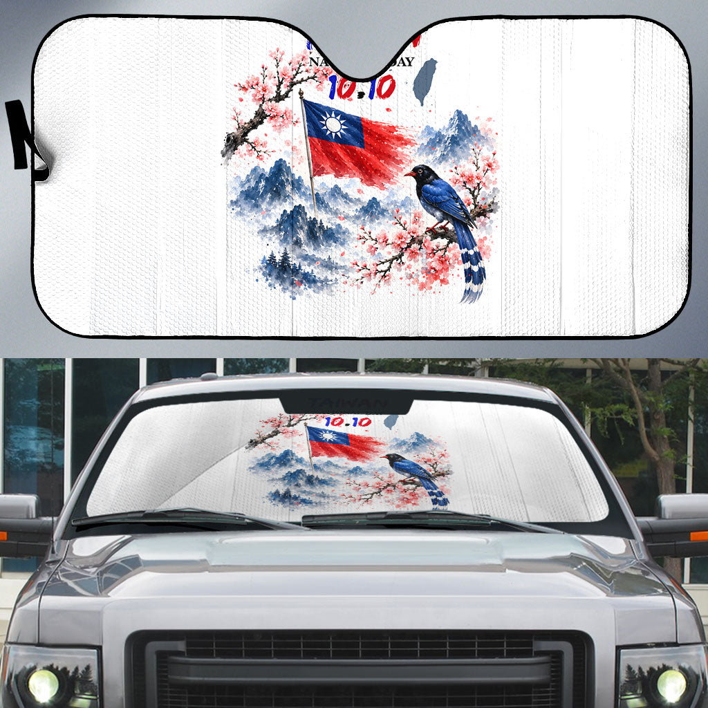 Taiwan National Day Formosan Black Bear Auto Sun Shade Double Ten Day Watercolor Landmarks Art