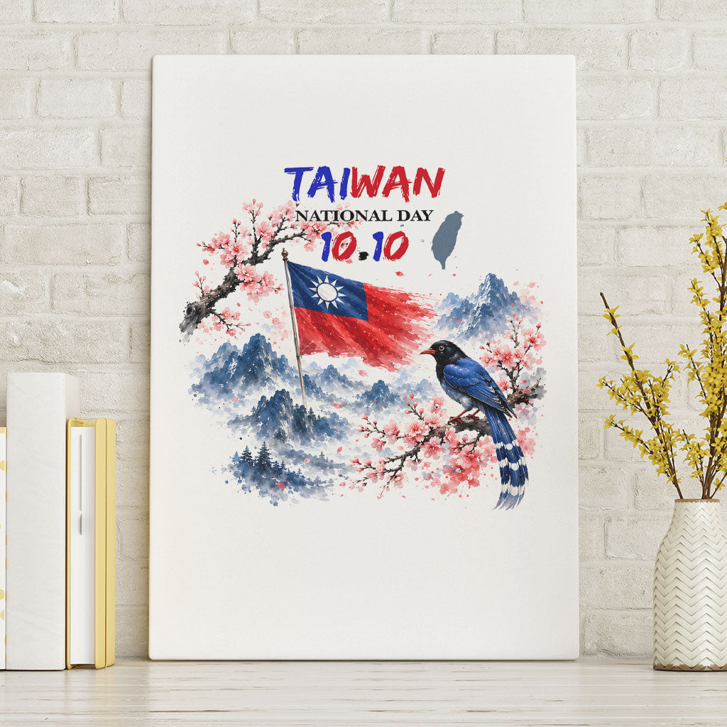 Taiwan National Day Formosan Black Bear Canvas Wall Art Double Ten Day Watercolor Landmarks Art