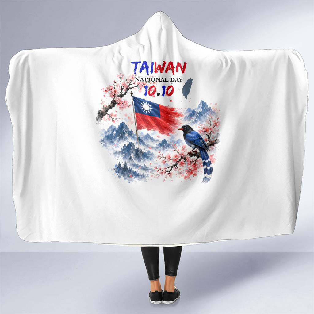 Taiwan National Day Formosan Black Bear Hooded Blanket Double Ten Day Watercolor Landmarks Art
