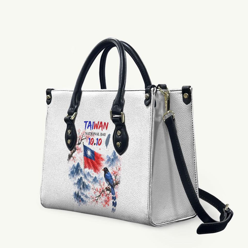 Taiwan National Day Formosan Black Bear Leather Bag Double Ten Day Watercolor Landmarks Art