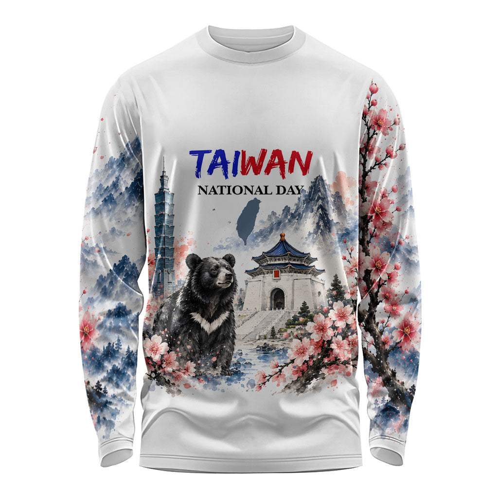 Taiwan National Day Formosan Black Bear Long Sleeve Shirt Double Ten Day Watercolor Landmarks Art