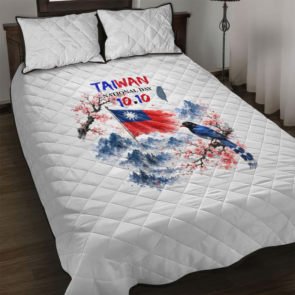 Taiwan National Day Formosan Black Bear Quilt Bed Set Double Ten Day Watercolor Landmarks Art