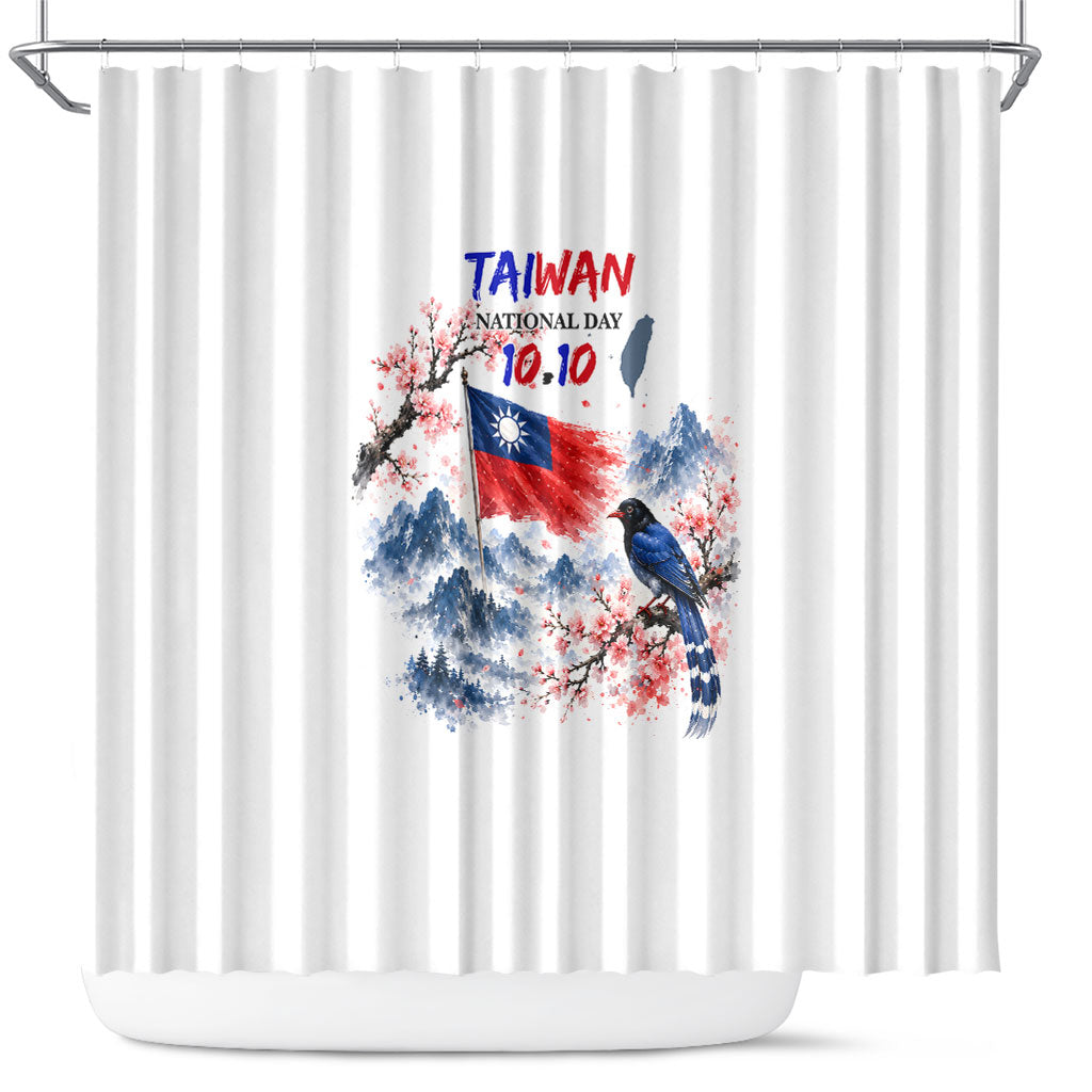Taiwan National Day Formosan Black Bear Shower Curtain Double Ten Day Watercolor Landmarks Art