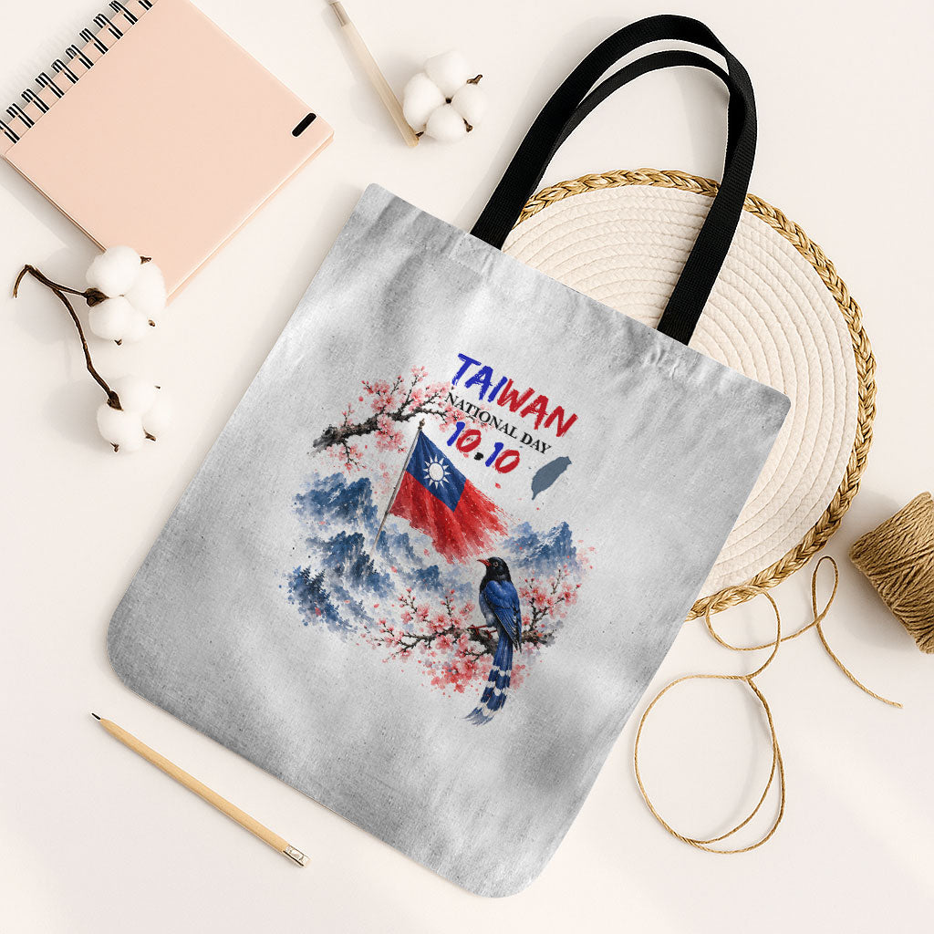 Taiwan National Day Formosan Black Bear Tote Bag Double Ten Day Watercolor Landmarks Art
