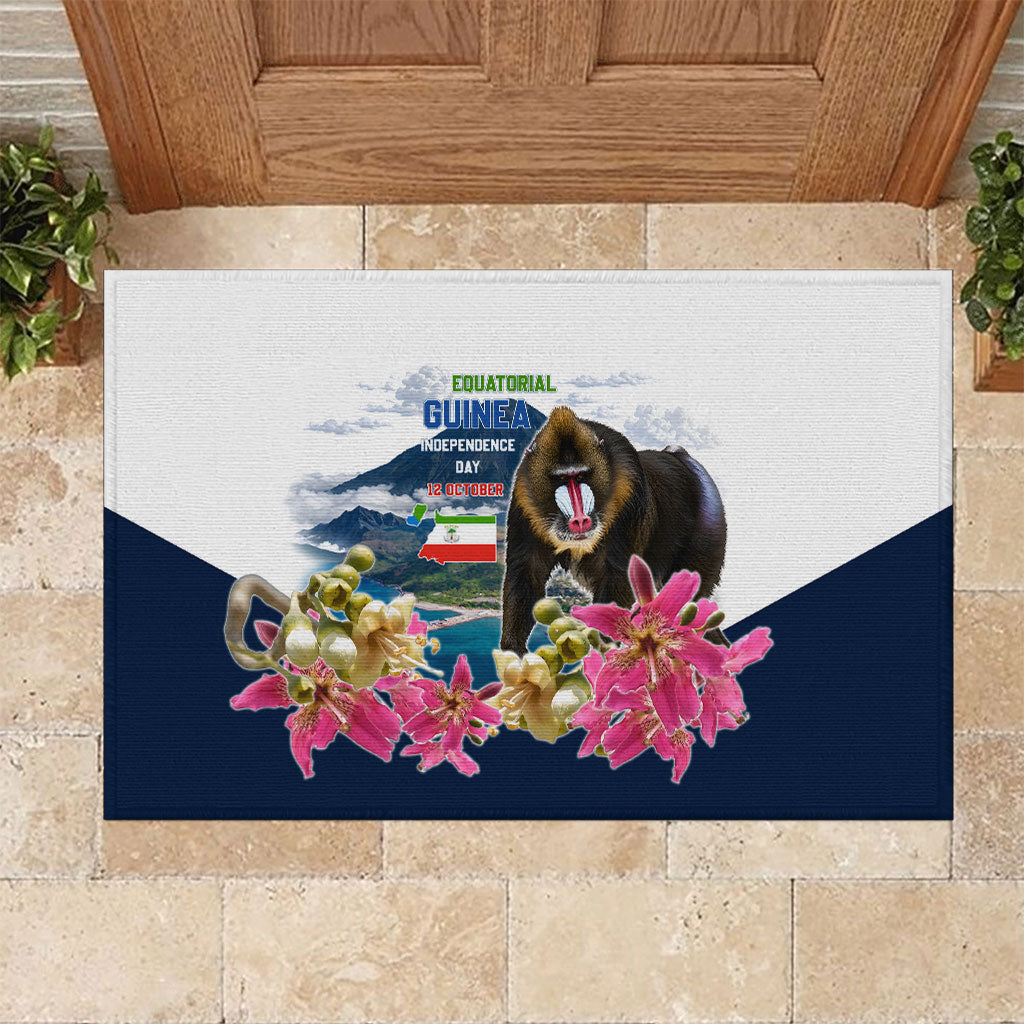Equatorial Guinea Independence Day Mandrill Rubber Doormat Patriotic Floral African Pride Map