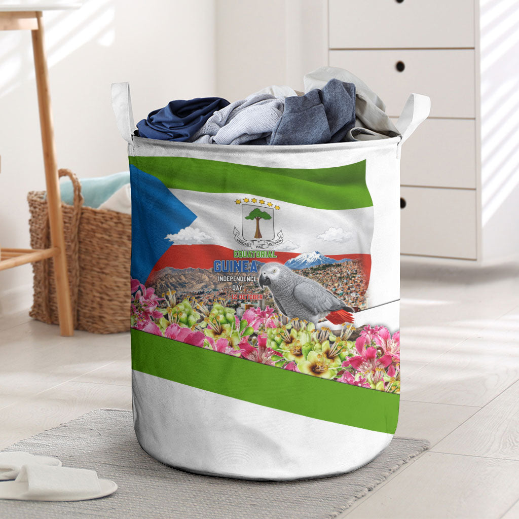 Equatorial Guinea Independence Day Parrot Laundry Basket Patriotic Flag Coat Of Arms Tropical Floral