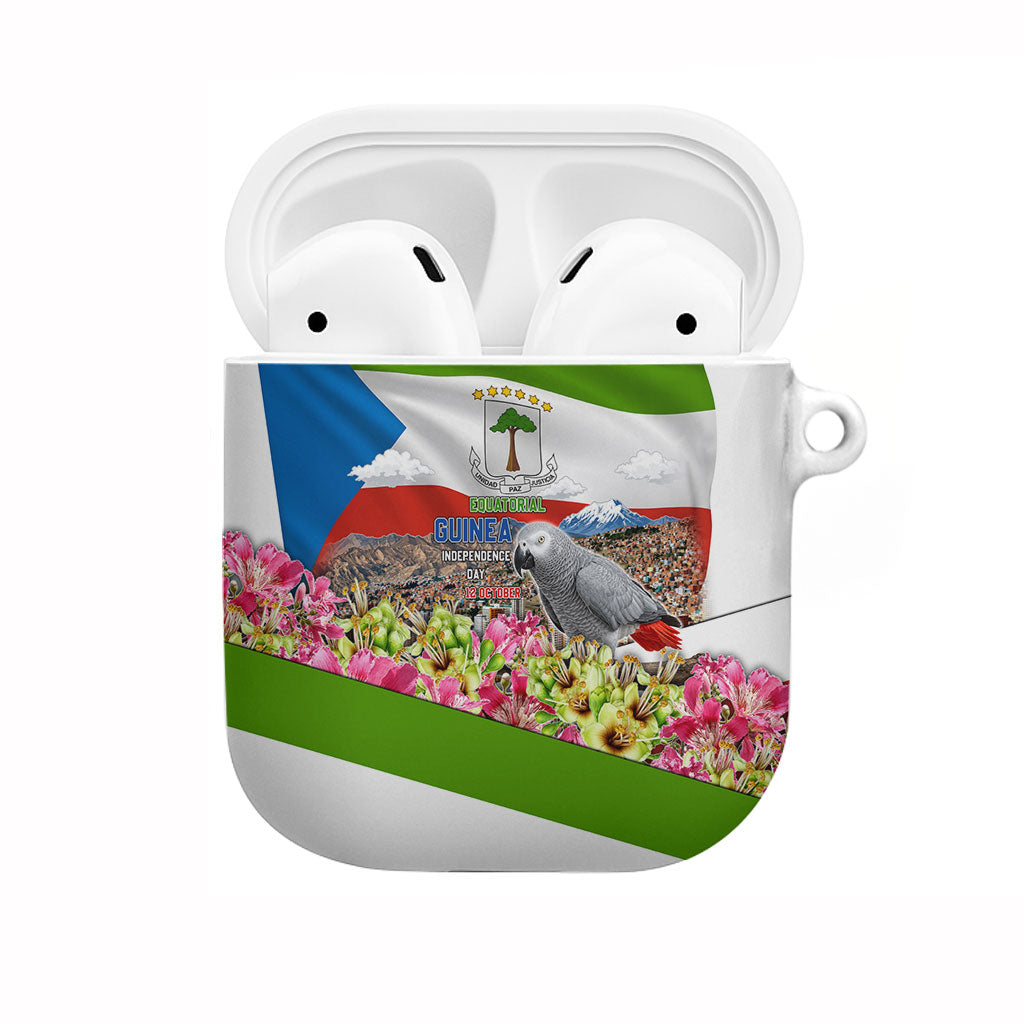 Equatorial Guinea Independence Day Parrot AirPods Case Patriotic Flag Coat Of Arms Tropical Floral