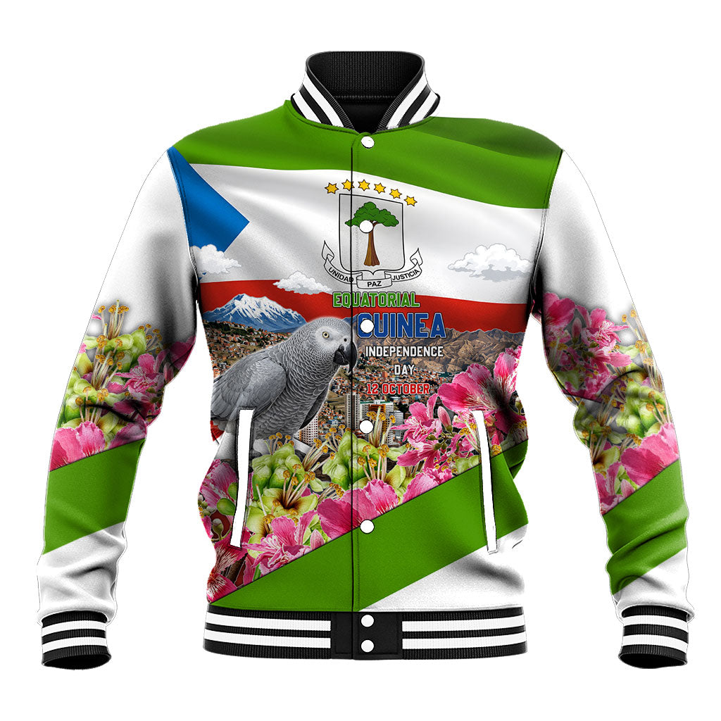 Equatorial Guinea Independence Day Parrot Baseball Jacket Patriotic Flag Coat Of Arms Tropical Floral