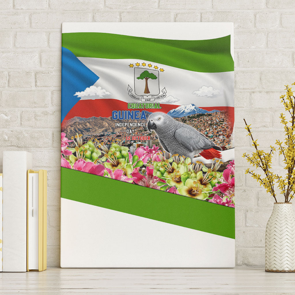Equatorial Guinea Independence Day Parrot Canvas Wall Art Patriotic Flag Coat Of Arms Tropical Floral