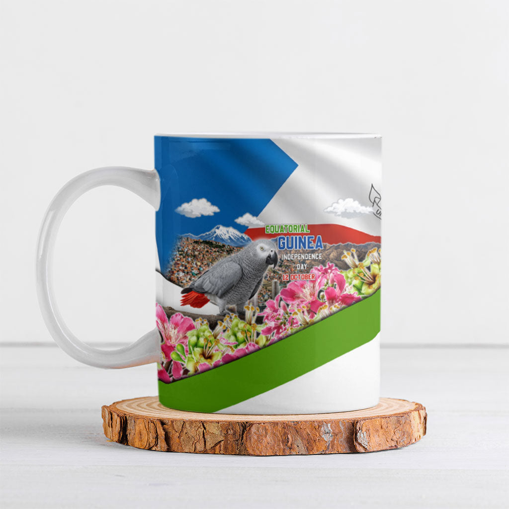 Equatorial Guinea Independence Day Parrot Ceramic Mug Patriotic Flag Coat Of Arms Tropical Floral