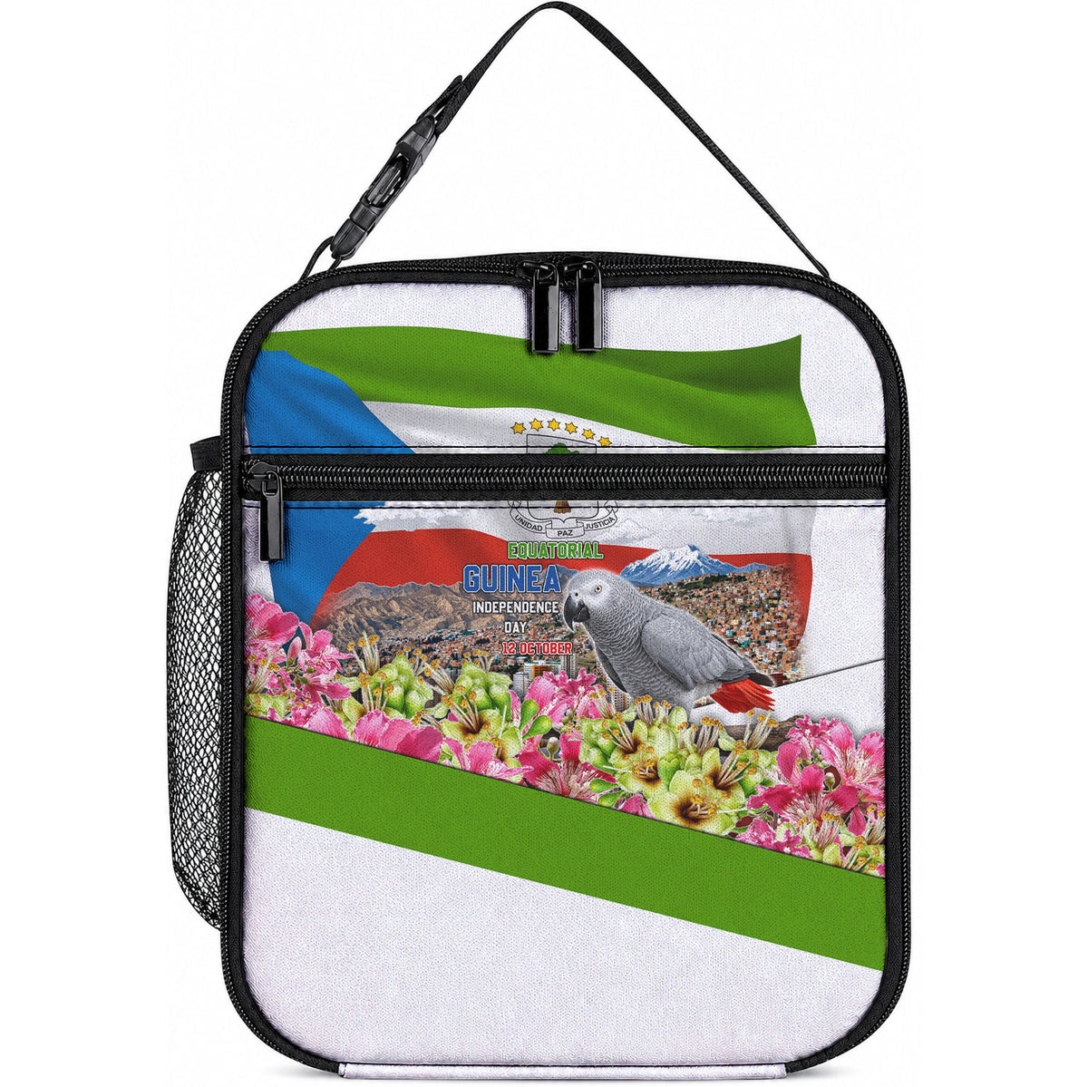 Equatorial Guinea Independence Day Parrot Lunch Bag Patriotic Flag Coat Of Arms Tropical Floral