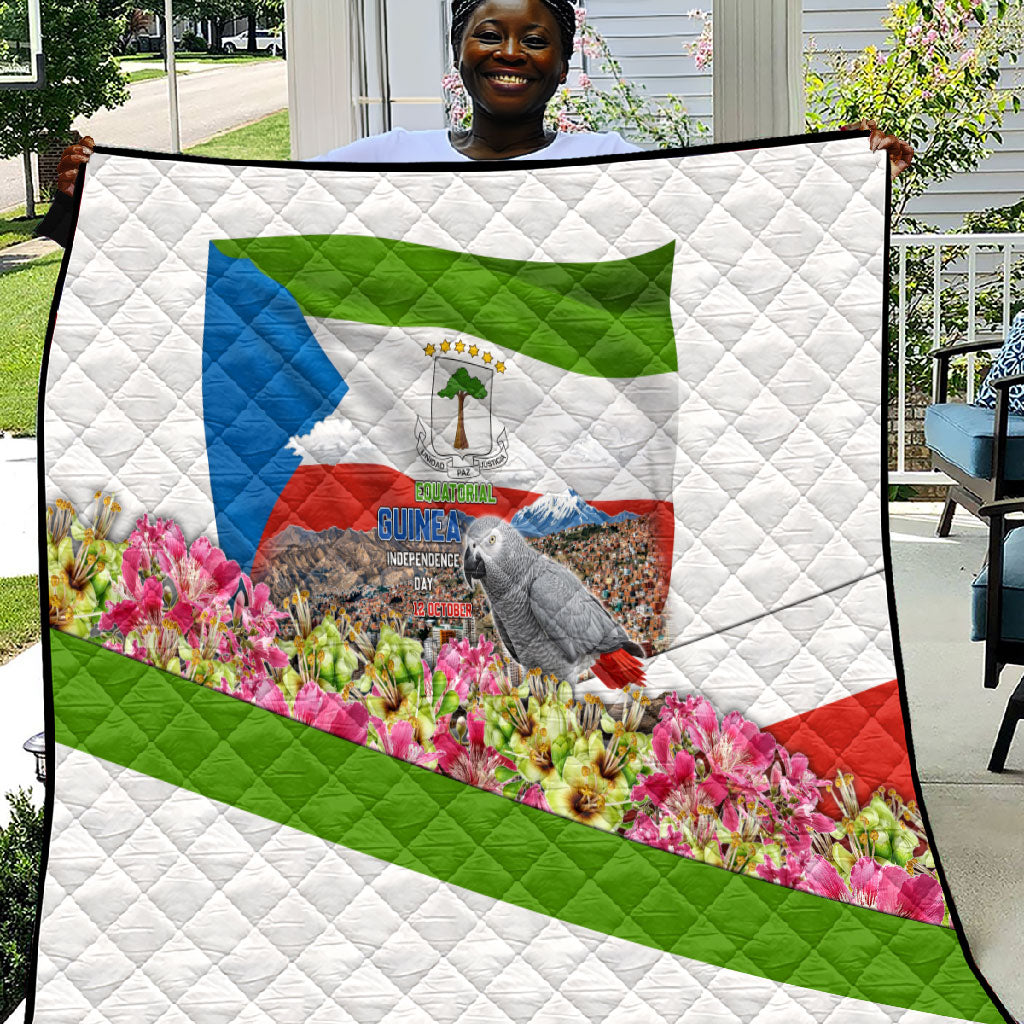 Equatorial Guinea Independence Day Parrot Quilt Patriotic Flag Coat Of Arms Tropical Floral