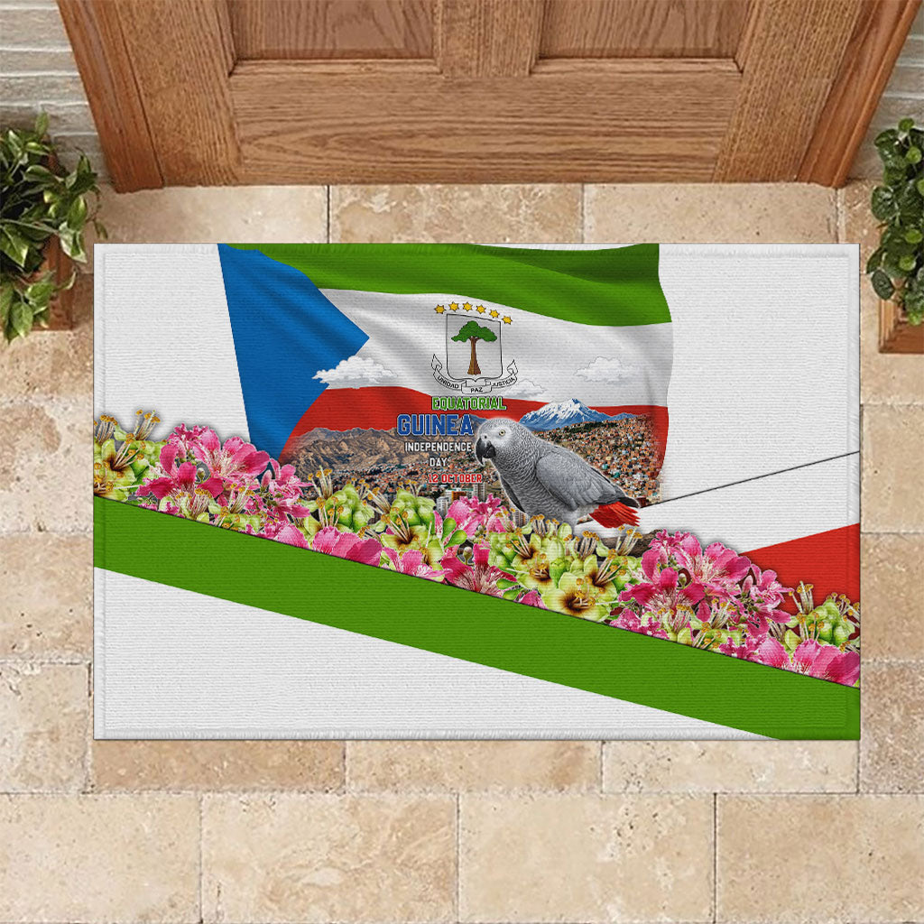 Equatorial Guinea Independence Day Parrot Rubber Doormat Patriotic Flag Coat Of Arms Tropical Floral