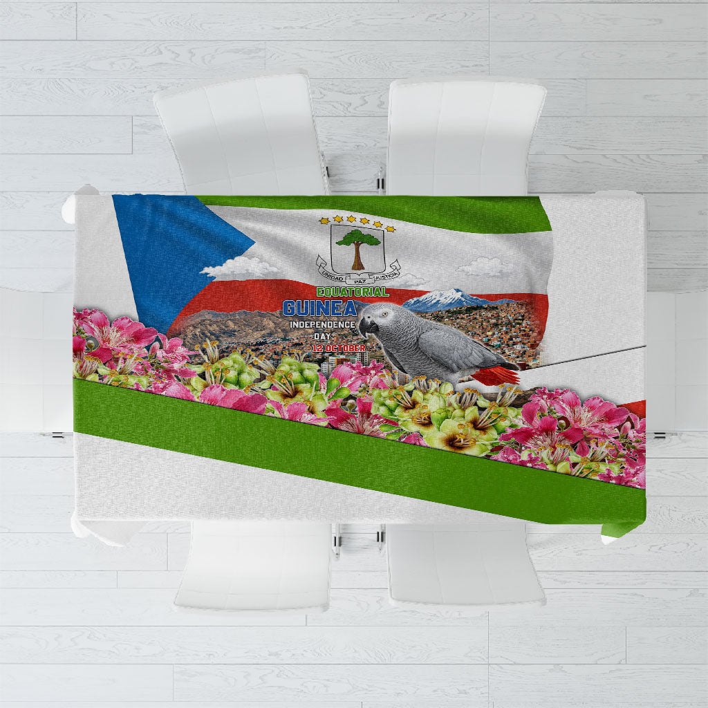 Equatorial Guinea Independence Day Parrot Tablecloth Patriotic Flag Coat Of Arms Tropical Floral