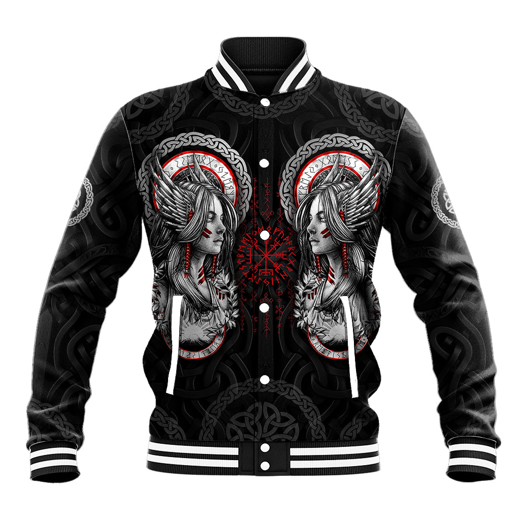 Viking Shieldmaiden Baseball Jacket with Viking Compass Vegvisir - Wonder Print Shop