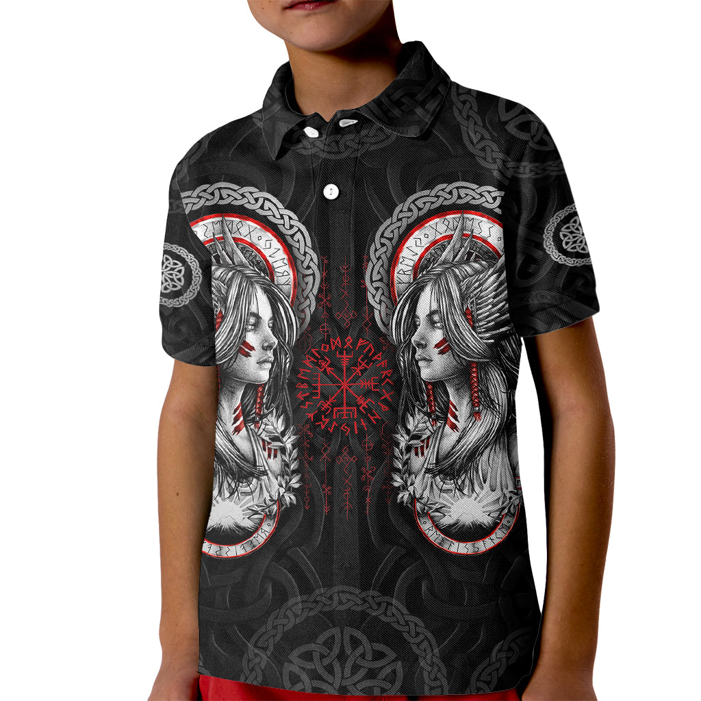 Viking Shieldmaiden Kid Polo Shirt with Viking Compass Vegvisir - Wonder Print Shop