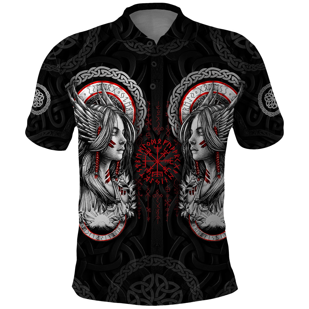 Viking Shieldmaiden Polo Shirt with Viking Compass Vegvisir - Wonder Print Shop