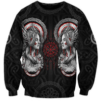 Black unisex sweatshirt with Viking compass-style graphic and red accents on front