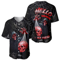 Black baseball jersey set showing front and back with red skull and hand artwork