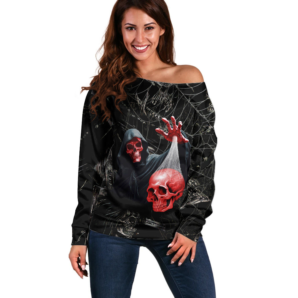 Hello Darkness My Old Friend Skull Off Shoulder Sweater - Wonder Print Shop