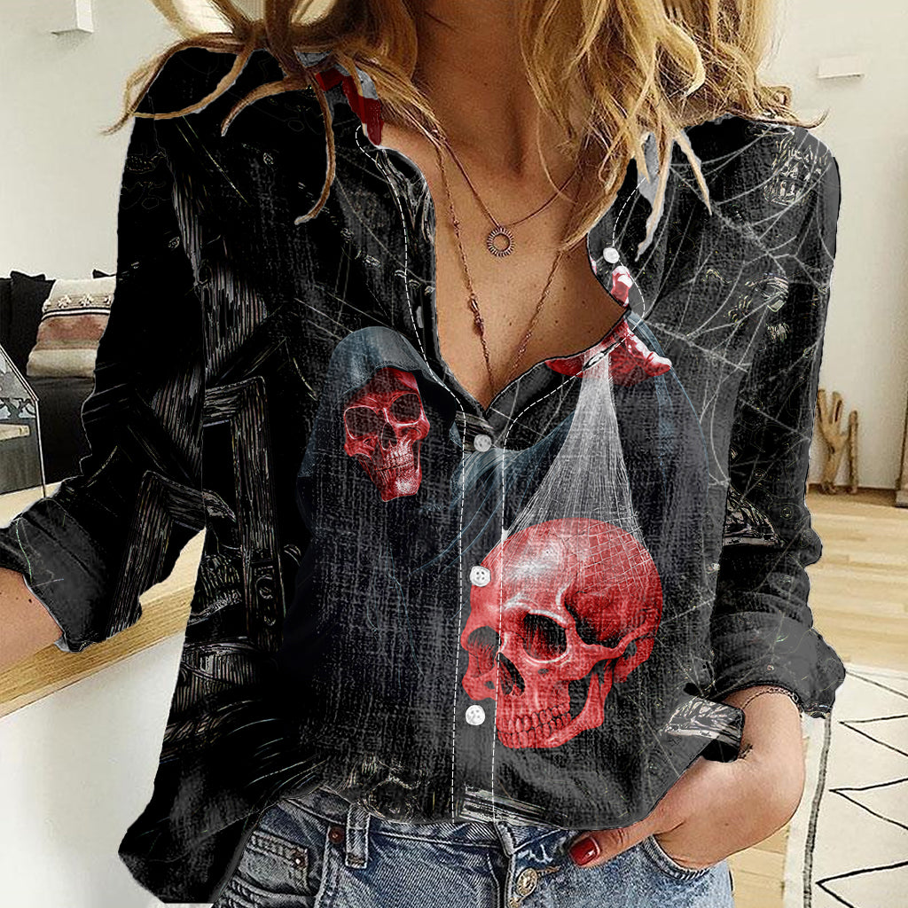 hello-darkness-my-old-friend-skull-women-casual-shirt