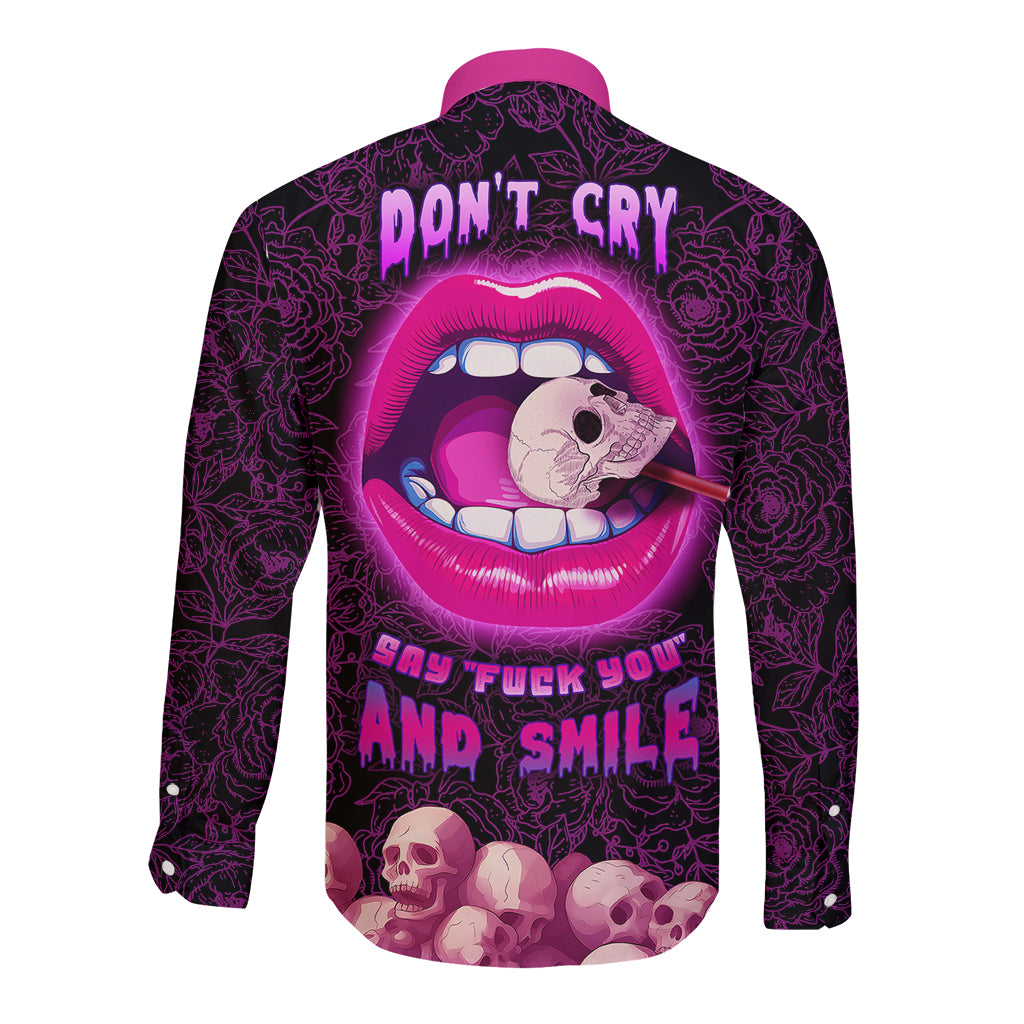 Skull Long Sleeve Button Shirt Don't Cry Say Fuck You And Smile - Wonder Print Shop