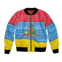 Aruba Christmas Bomber Jacket with Fish Christmas Tree Aruba Flag and Red Blue Yellow Tropical Pattern Design - Wonder Print Shop