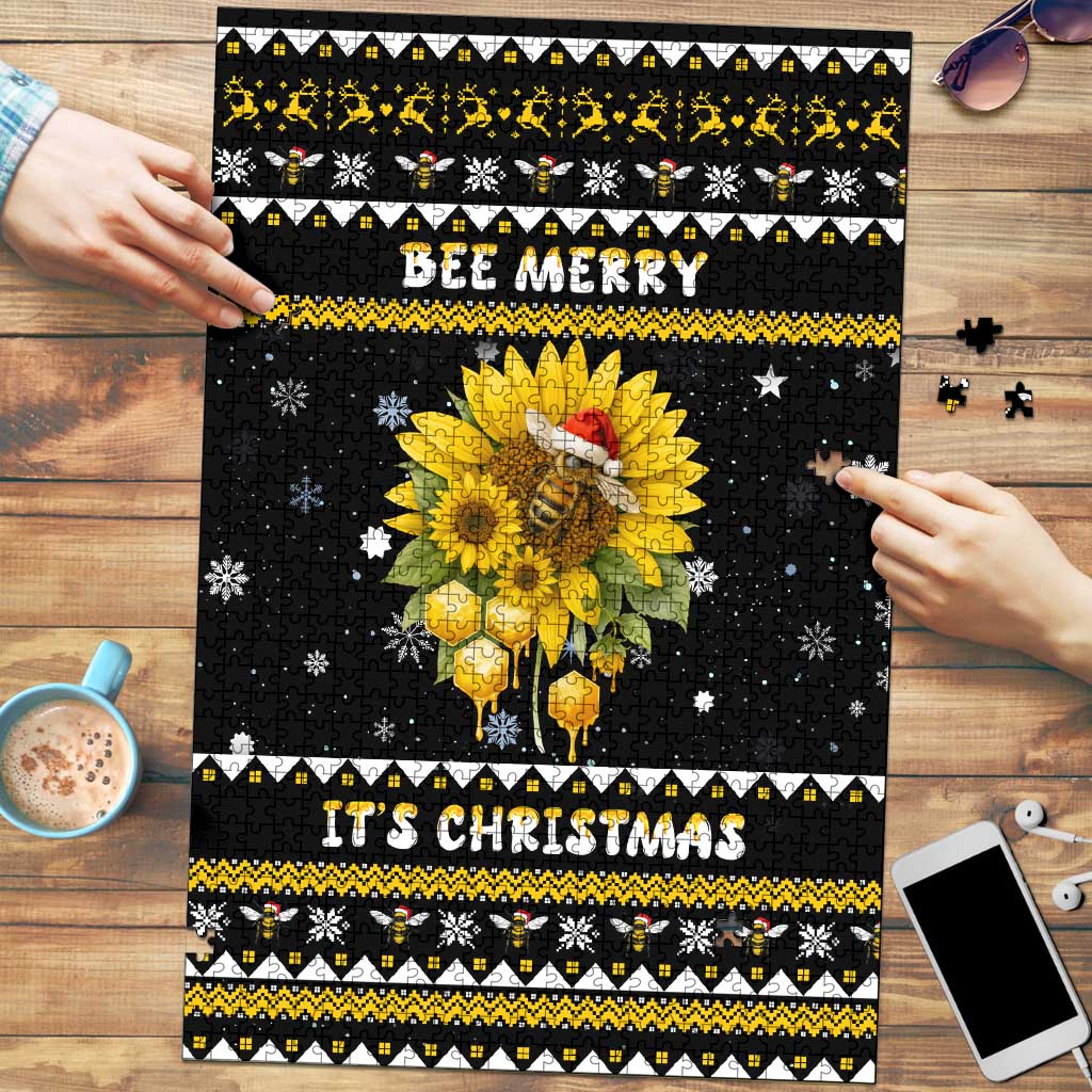 Bee Merry Its Time Christmas Puzzle Xmas Holiday Patterns - Wonder Print Shop