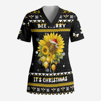 Bee Merry Its Time Christmas Scrub Top Xmas Holiday Patterns - Wonder Print Shop