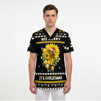 Bee Merry Its Time Christmas Scrub Top Xmas Holiday Patterns - Wonder Print Shop
