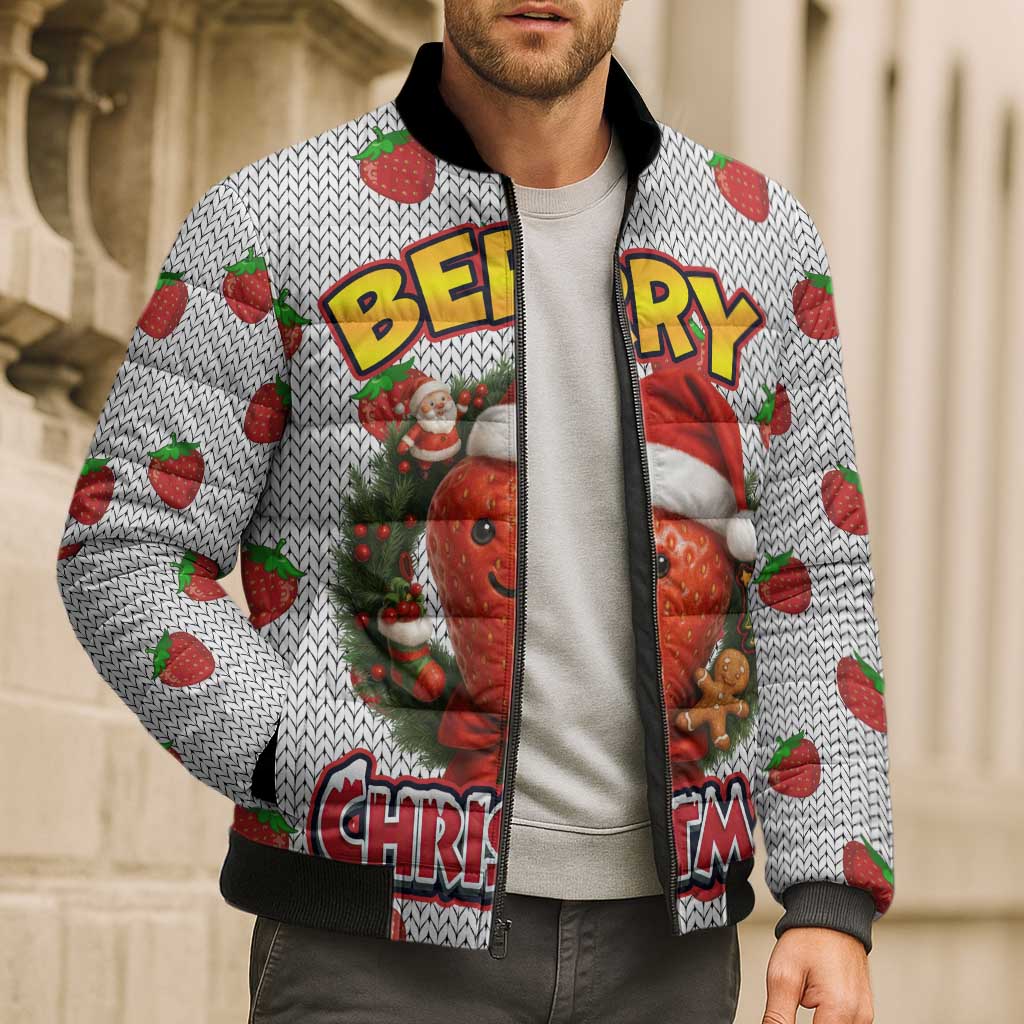 Berry ChristmasYall Christmas Bomber Puffer Jacket Xmas Holiday Patterns - Wonder Print Shop