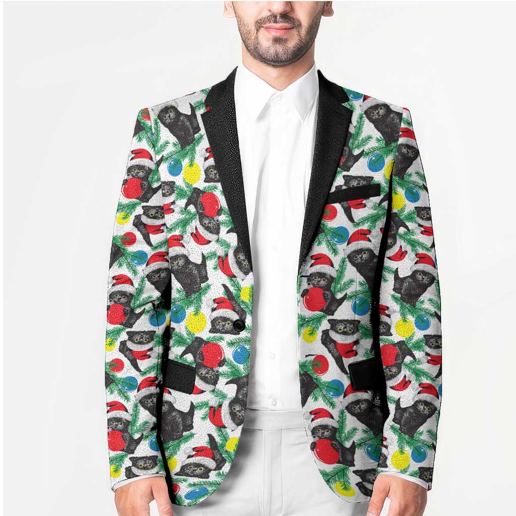 Black Cat Christmas Christmas Blazer Xmas Holiday Patterns - Wonder Print Shop