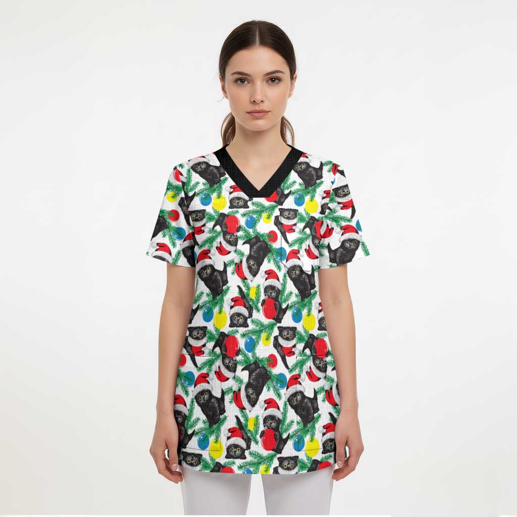 Black Cat Christmas Christmas Scrub Top Xmas Holiday Patterns - Wonder Print Shop