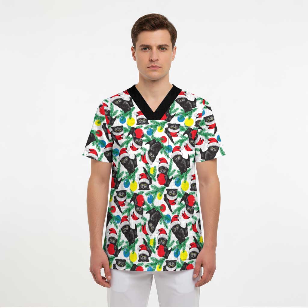 Black Cat Christmas Christmas Scrub Top Xmas Holiday Patterns - Wonder Print Shop
