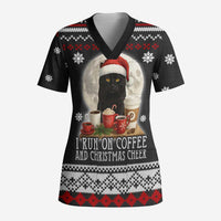 Black Cat Run On Coffee Scrub Top Xmas Holiday Patterns - Wonder Print Shop