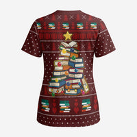 Book Pine Merry Christmas Scrub Top Xmas Holiday Patterns - Wonder Print Shop