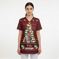 Book Pine Merry Christmas Scrub Top Xmas Holiday Patterns - Wonder Print Shop
