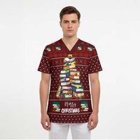 Book Pine Merry Christmas Scrub Top Xmas Holiday Patterns - Wonder Print Shop