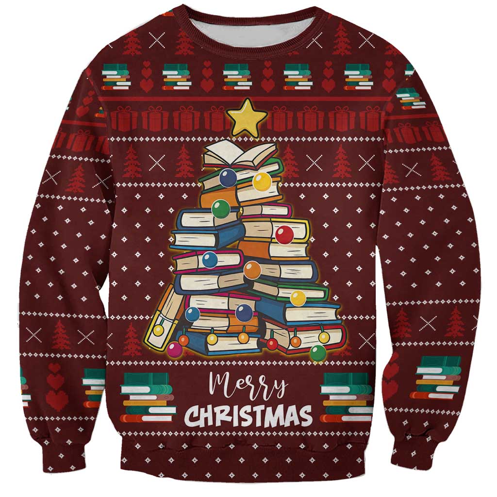 Book Pine Merry Christmas Sweatshirt Xmas Holiday Patterns - Wonder Print Shop