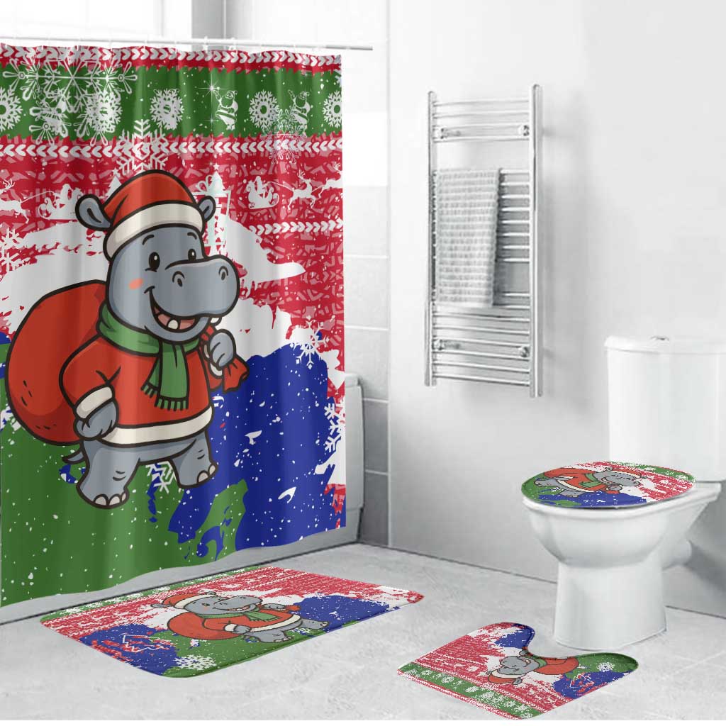 Gambia Christmas Bathroom Set with Santa Hippo National Coat of Arms Snowflakes and Festive Holiday - Wonder Print Shop