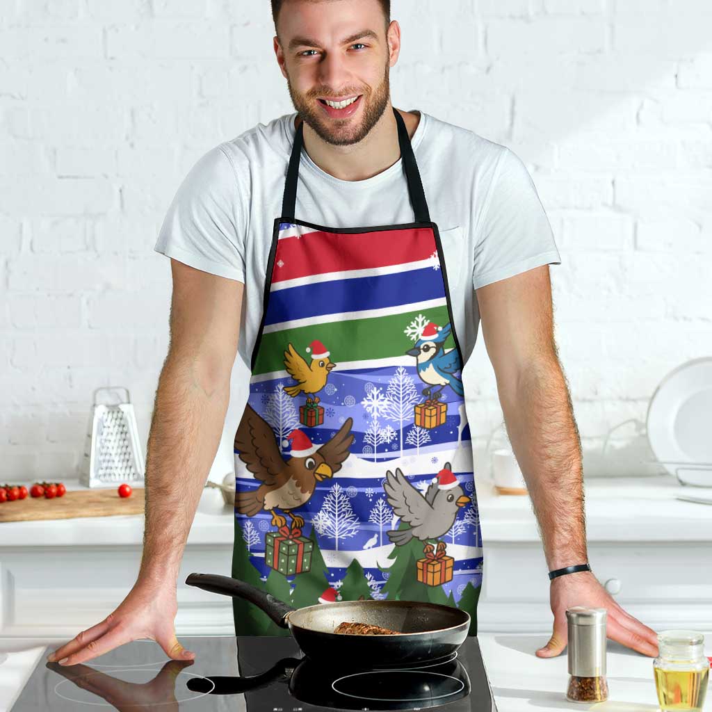 Gambia Christmas Apron with Santa Birds Gift Boxes Forest Scene and Snowflake Pattern Design - Wonder Print Shop
