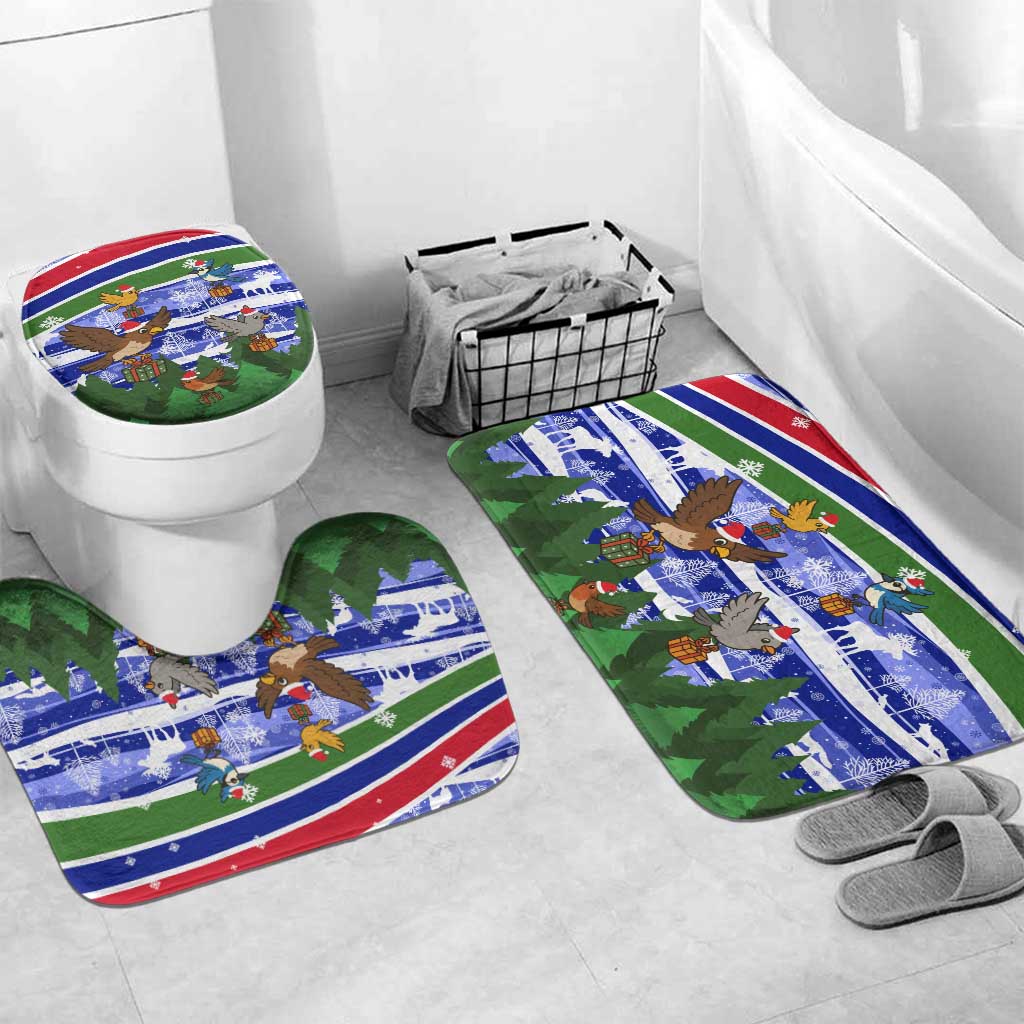 Gambia Christmas Bathroom Set with Santa Birds Gift Boxes Forest Scene and Snowflake Pattern Design - Wonder Print Shop