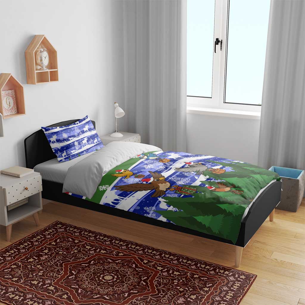 Gambia Christmas Bedding Set with Santa Birds Gift Boxes Forest Scene and Snowflake Pattern Design - Wonder Print Shop