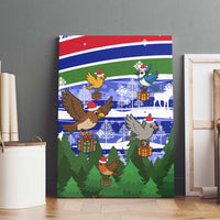 Gambia Christmas Canvas Wall Art with Santa Birds Gift Boxes Forest Scene and Snowflake Pattern Design - Wonder Print Shop