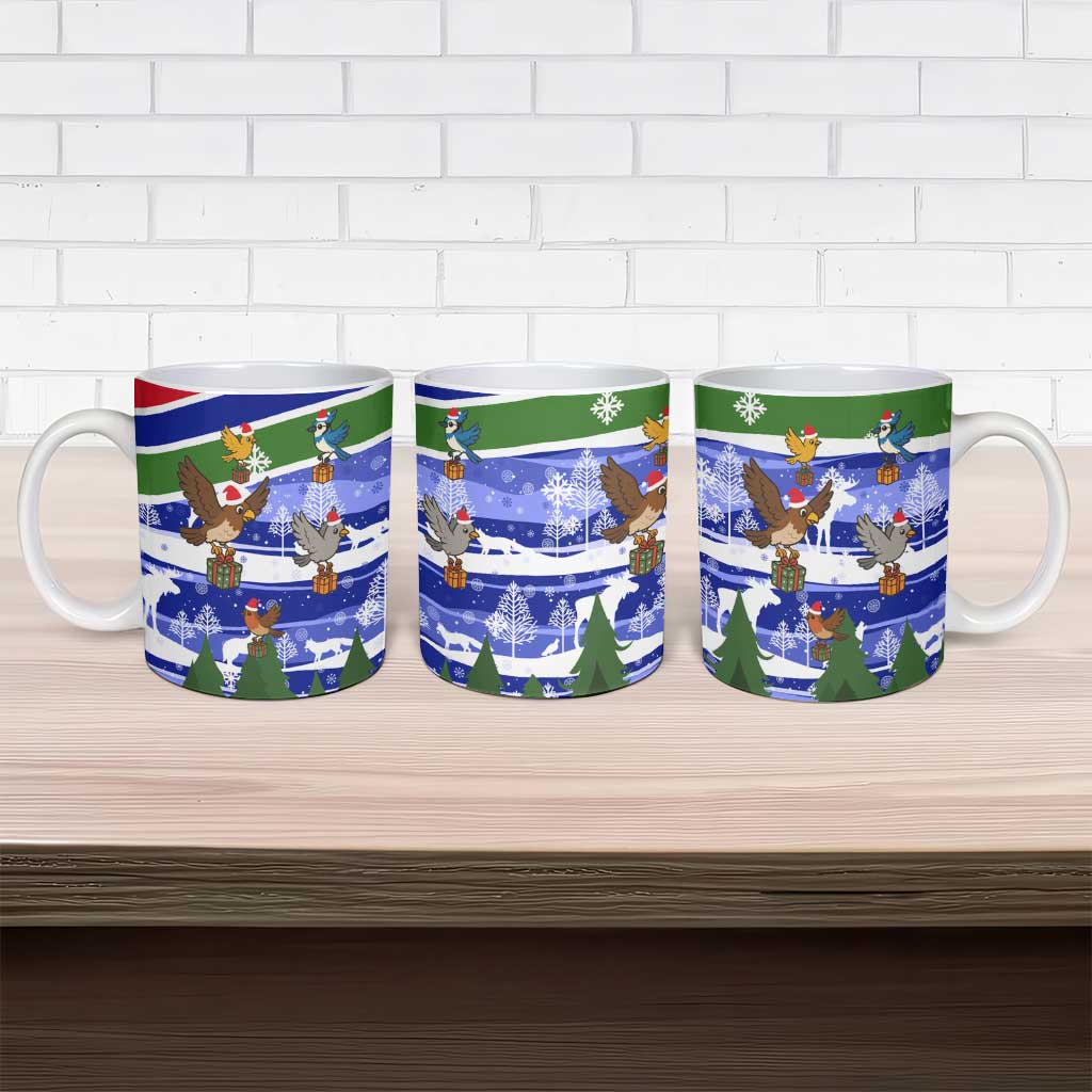 Gambia Christmas Ceramic Mug with Santa Birds Gift Boxes Forest Scene and Snowflake Pattern Design - Wonder Print Shop