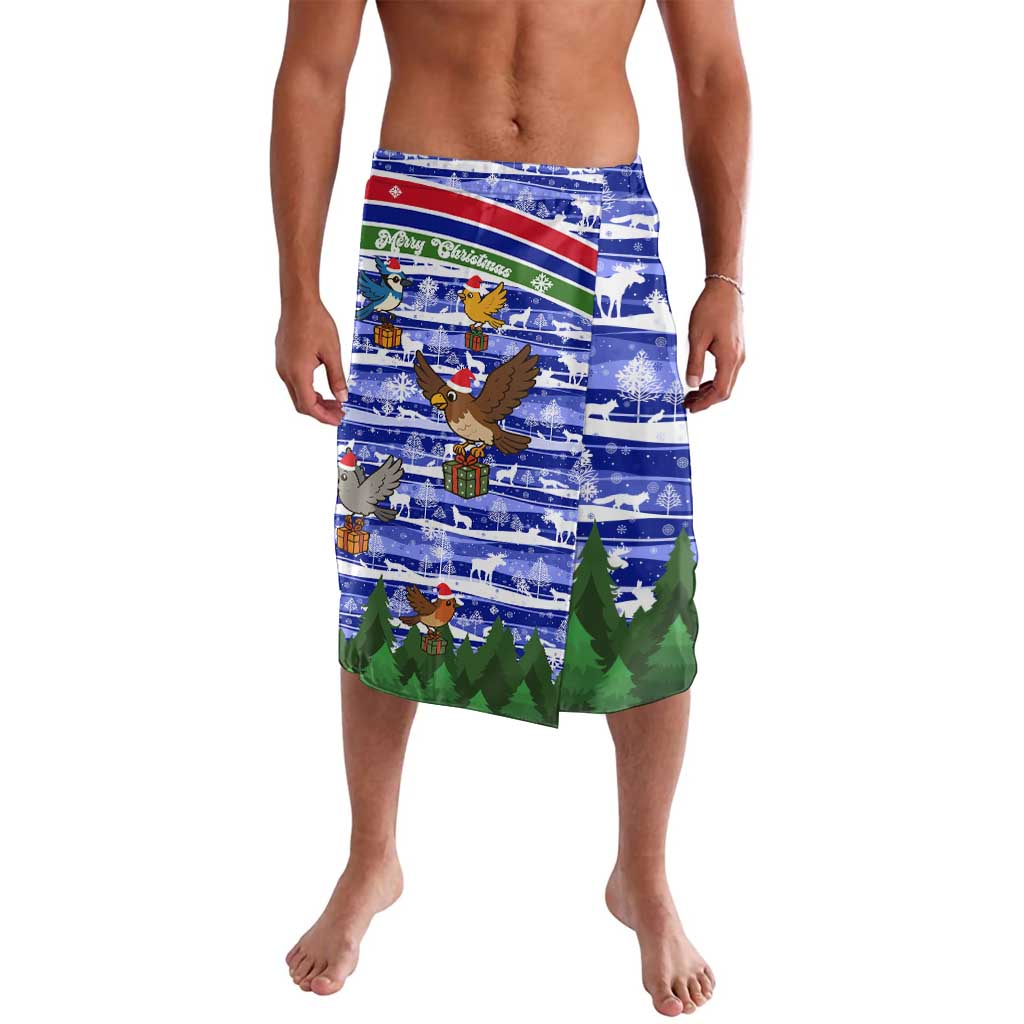 Gambia Christmas Lavalava with Santa Birds Gift Boxes Forest Scene and Snowflake Pattern Design - Wonder Print Shop